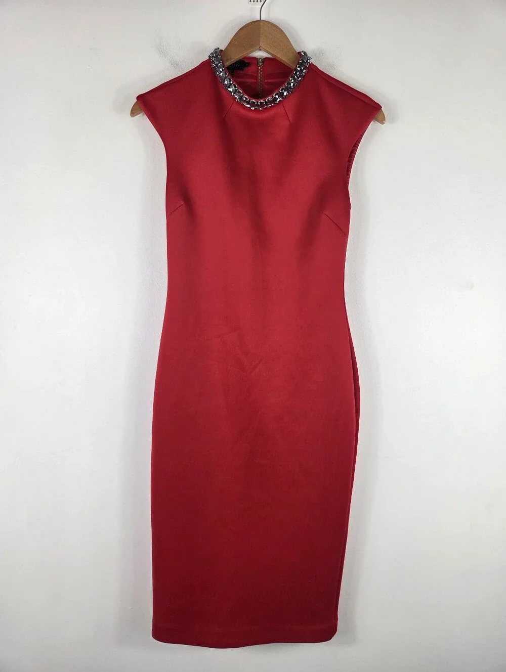 Ted Baker Cadyee Beaded Jeweled Mock Neck Bodycon Pencil Midi Sheath Dress